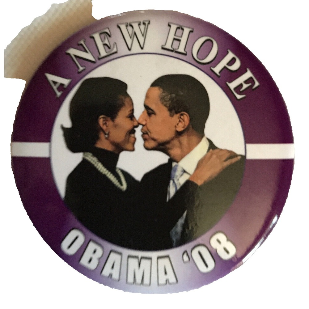 Political Pin Pinback Button 3" Obama "A New Hope" 2008 Purple Michelle Couple